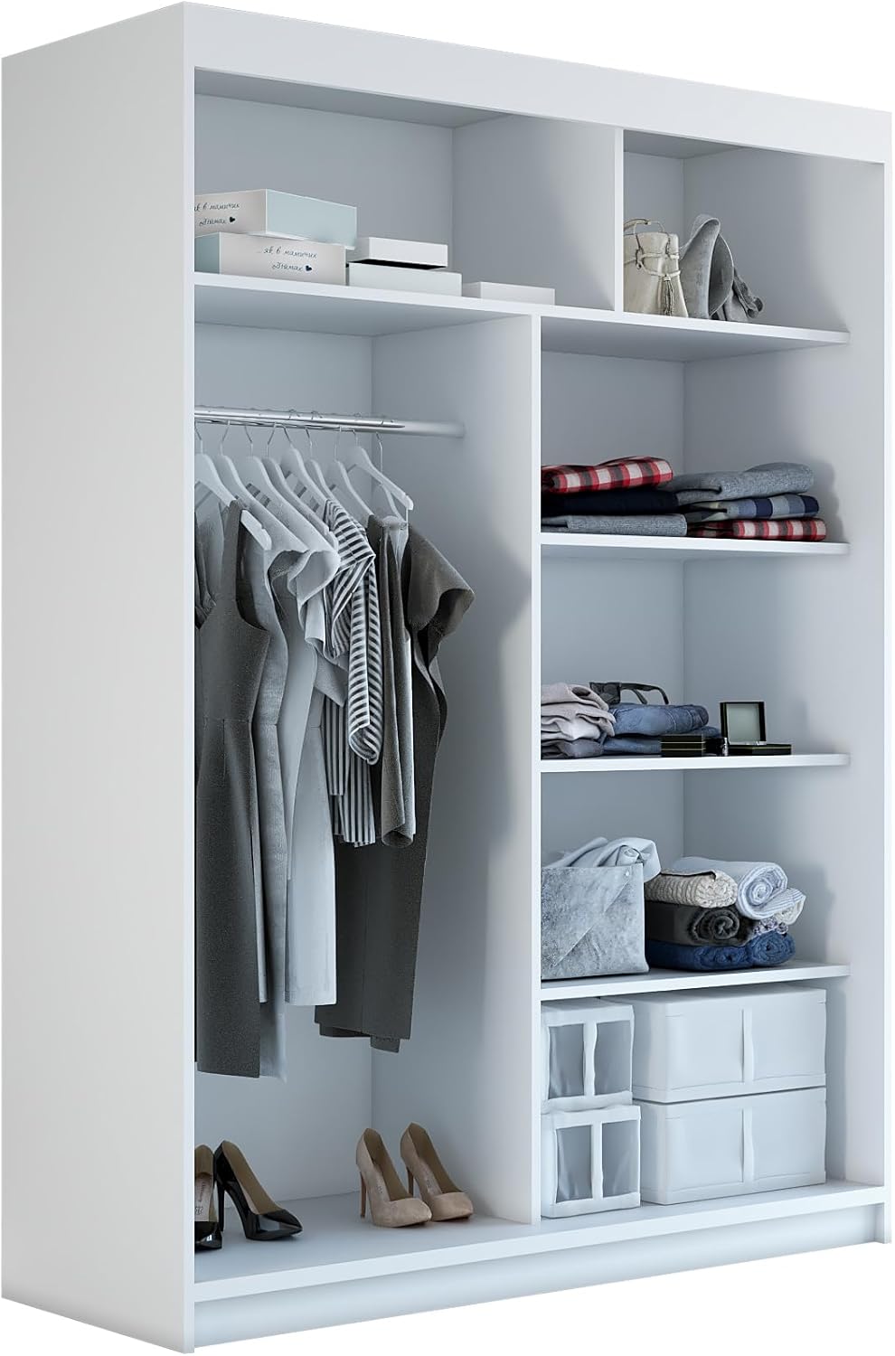 A&J MöbelLand Schwebetürenschrank ERA Kleiderschrank 2-türig mit Spiegel, Garderobe 180 cm (Weiß/Weiß/Weiß)