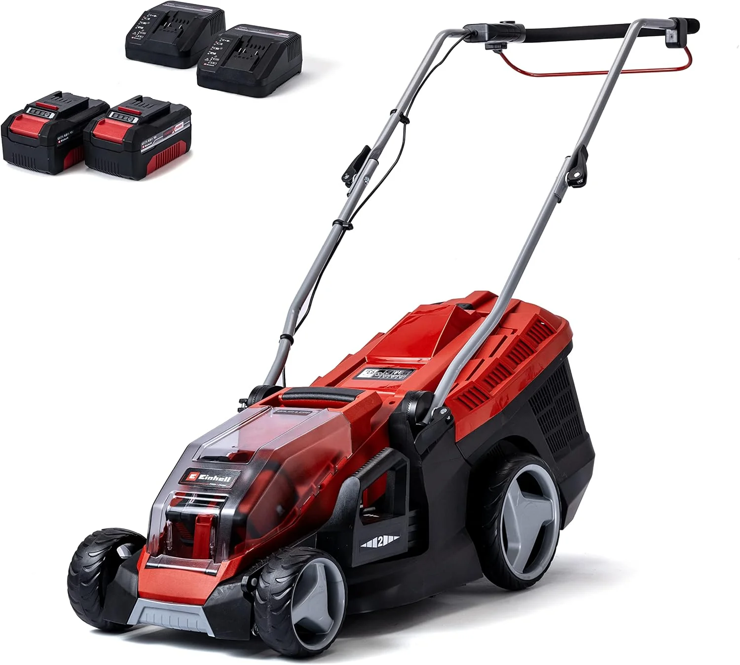 Einhell Accu grasmaaier GE-CM 36/36 Li Kit Power X-Change (36 V, 36 cm maaibreedte, tot 400 m2, borstelloos, 40L opvangzak, 25-75 mm maaihoogte, incl. 2x 4,0 Ah accu + 2x lader)