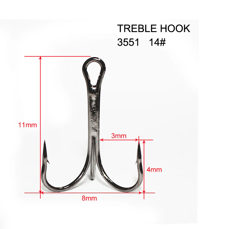 60 x Quality Chemically Sharpened Treble Hook 14# Fishing Tackle