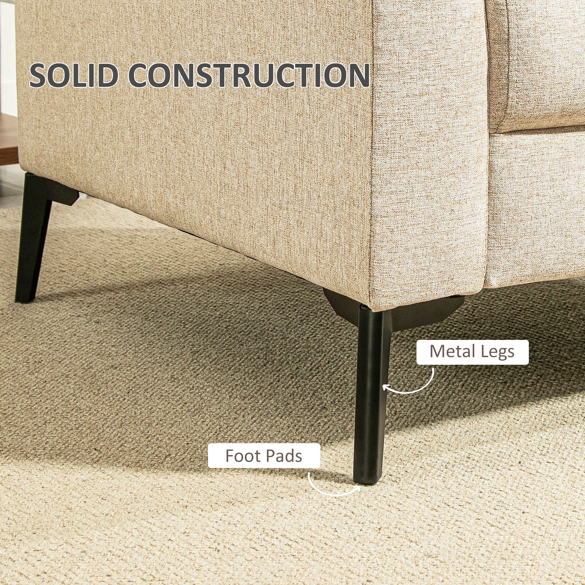 HOMCOM 2-zitsbank met veren, dikke bekleding, tot 360 kg, 179 x 80 x 89 cm, Beige