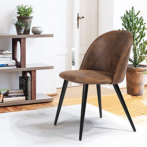 FurnitureR Set di 4 sedie da Cucina Vintage in Finta Pelle Scamosciata con Schienale in Conchiglia, Gambe in Metallo Nero, per Sale di ricevimento, camere da Letto, caffè, 56 x 49 x 77cm, 4 unità : Amazon.it: Casa e cucina