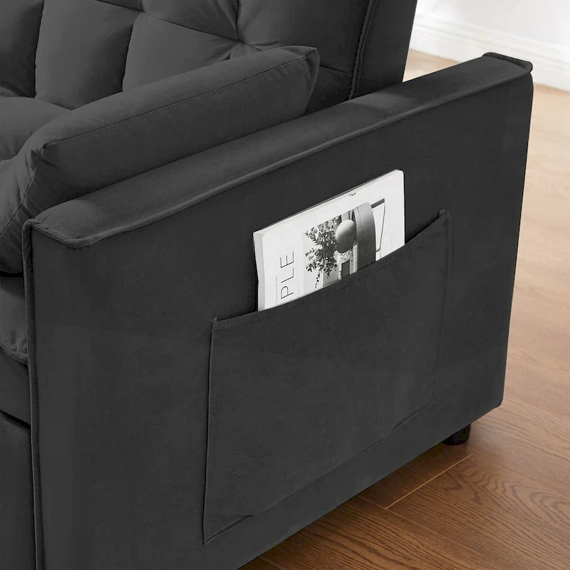 Modern Velvet Loveseat Futon Sofa Couch Pullout Bed,Small Love Seat