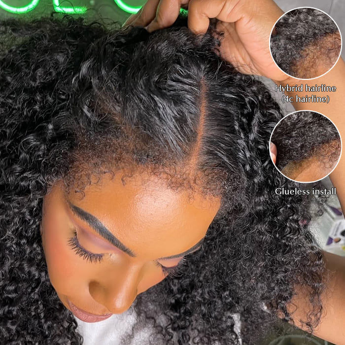 4C Edges Glueless 360 Lace Frontal Wigs With Invisi-String kinky Straight or Curly Affordable Snug Fit Human Hair Wigs