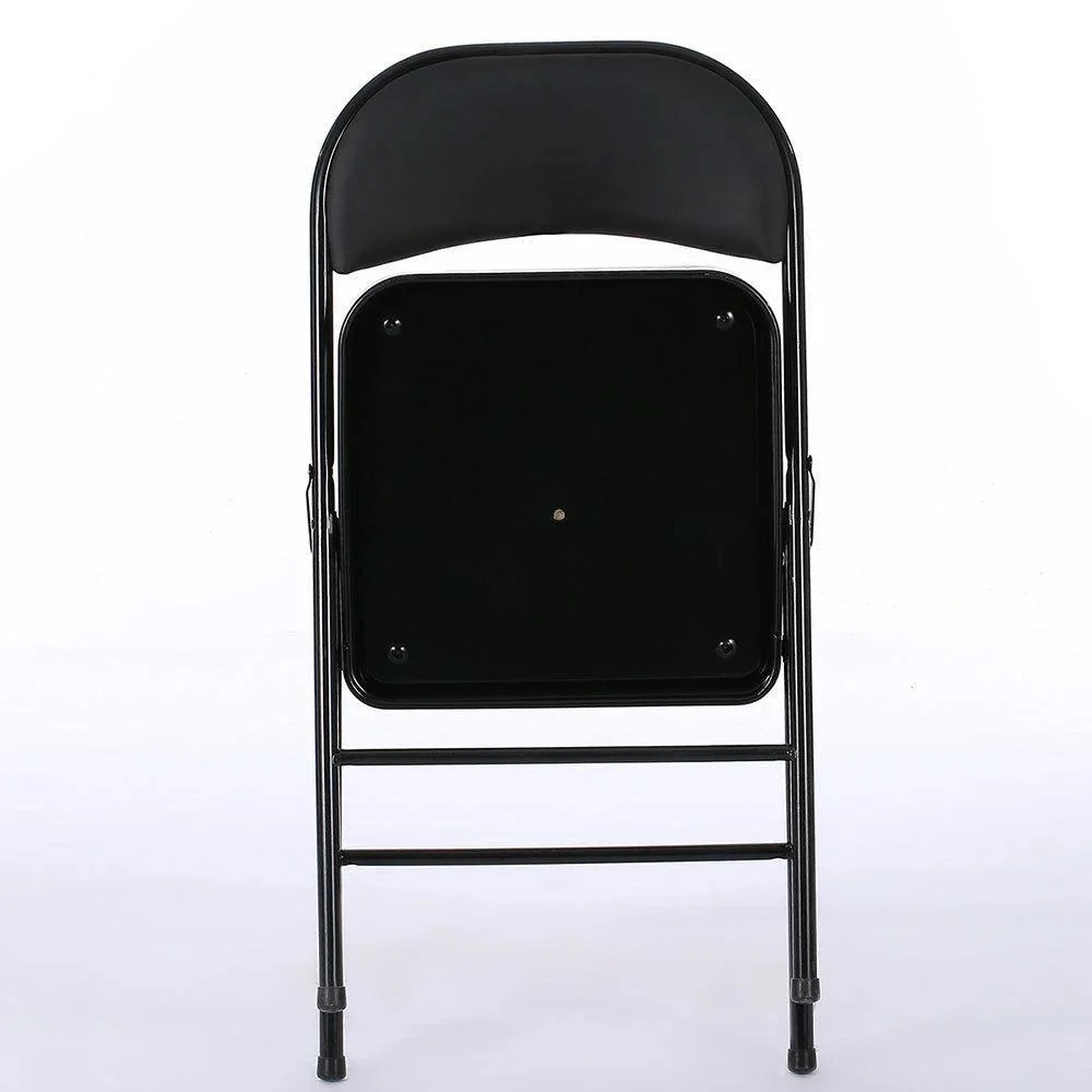 Ste of 4 Fabric Folding Chair Black Soft Padded Seat Compact Steel Back Strong