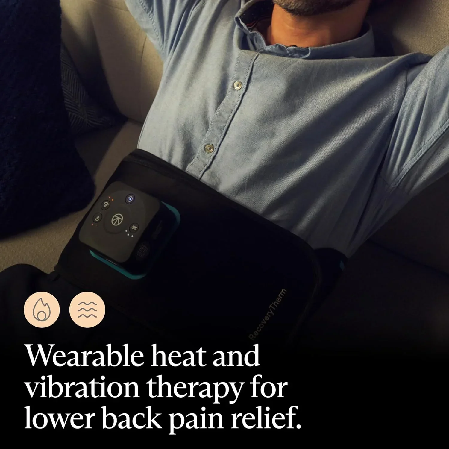 RecoveryTherm Back - Hot Vibration Back and Core Wrap for Athletes - Advanced Hot Vibration for Pain Relief Wrap with Cryothermal Technology - One Size Fits All