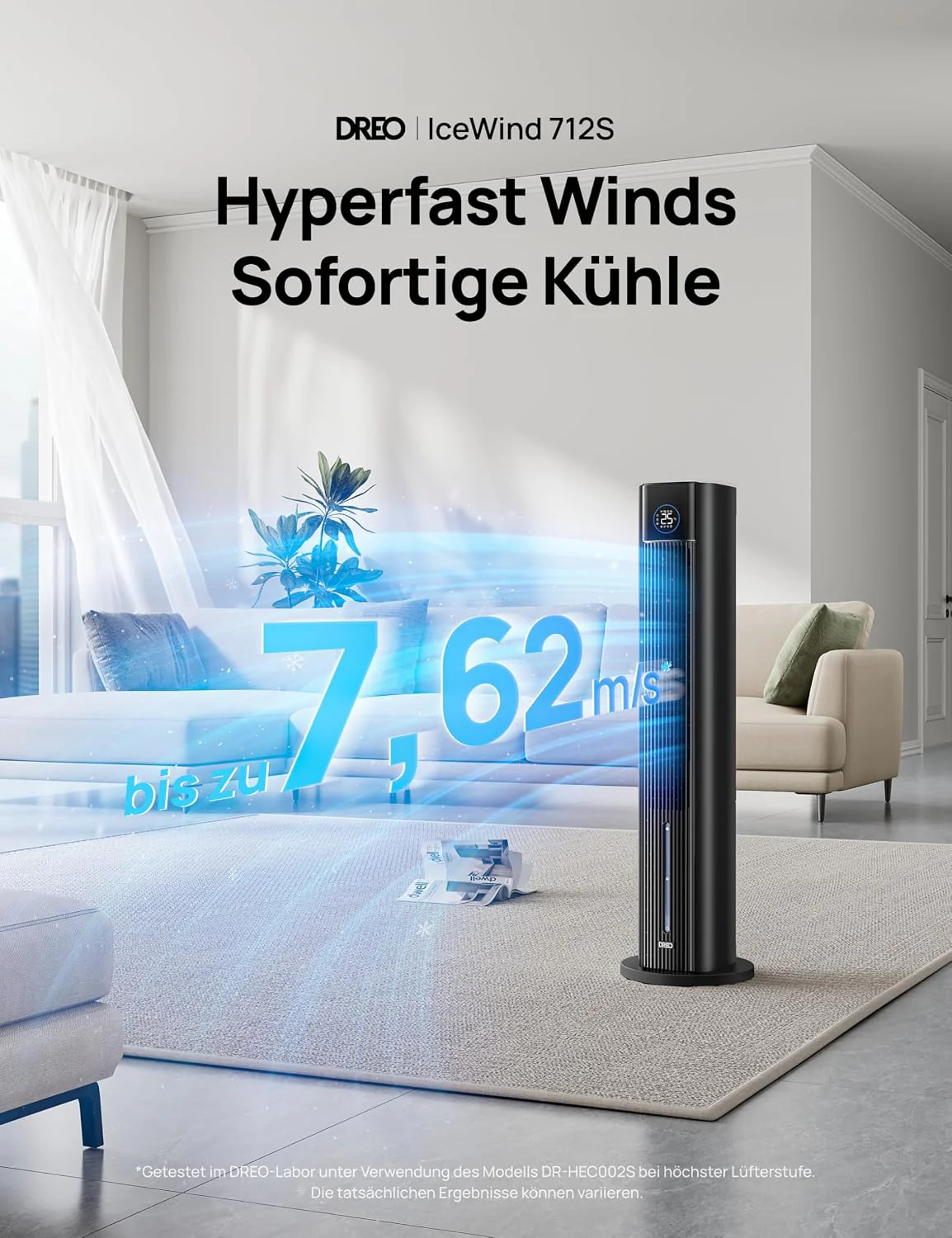 DREO toronyventilátor vízhűtéssel, 110 cm-es léghűtő vízhűtéssel, csendes, 4 sebességes, 4 üzemmódú párologtató hűtő, APP vezérlés, jégakkuk, 80°-os oszcilláció, 12 órás időzítő, fekete