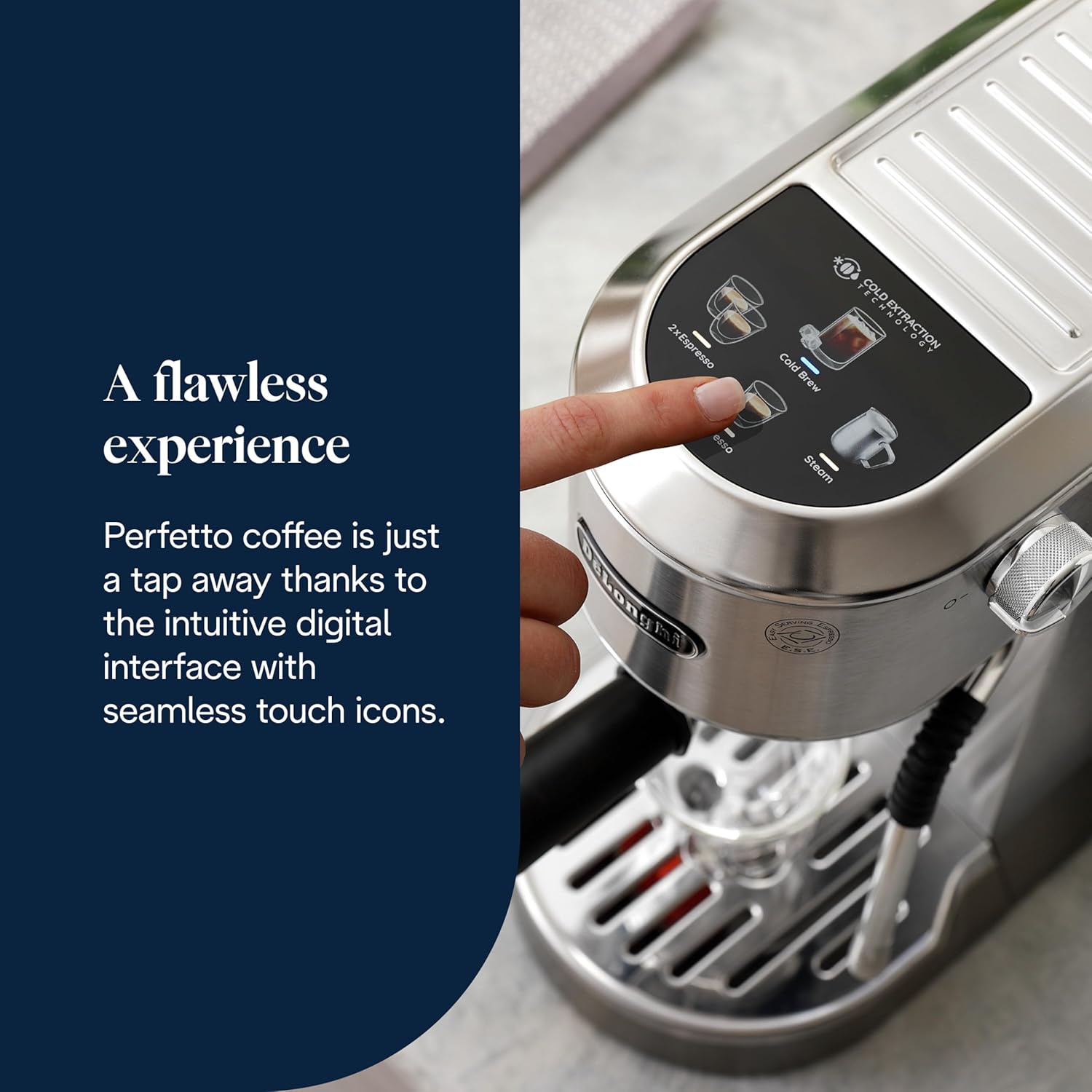 De'Longhi Dedica Duo - Perfetto Kompakte Siebträgermaschine Espressomaschine mit Soft-Touch-Icons, manuellem Milchaufschäumer für Espresso, Cappuccino und Cold Brew, 15cm breit, Metall (EC890.M)