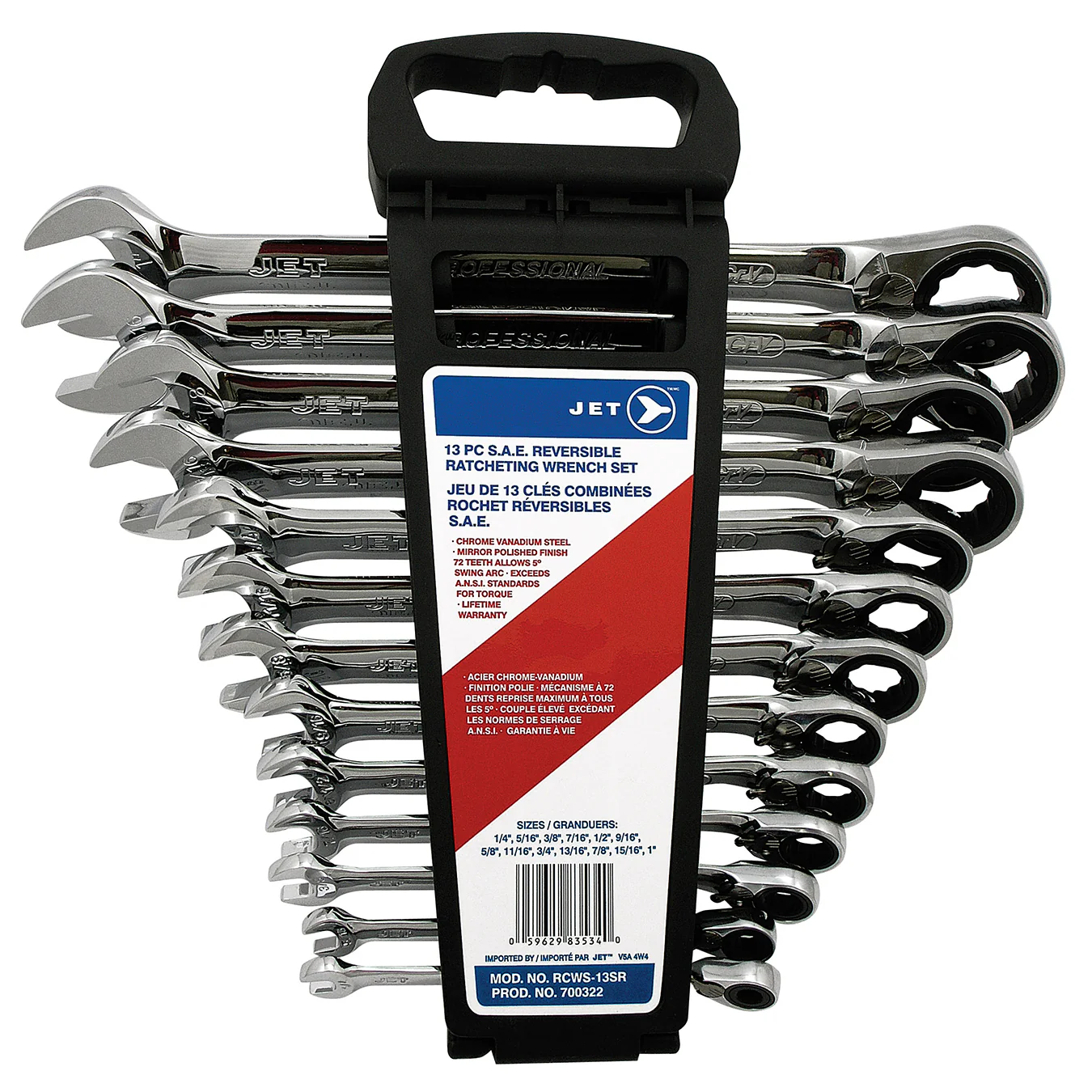 Jet RCWS-13SR,  ~  13 Piece Long SAE Reversible Ratcheting Combination Wrench Set