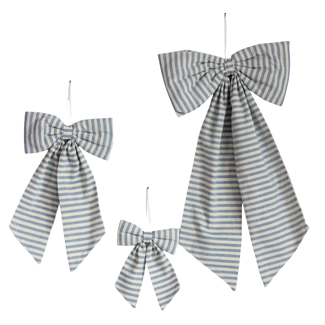 Striped Blue & Gold Fabric Bows