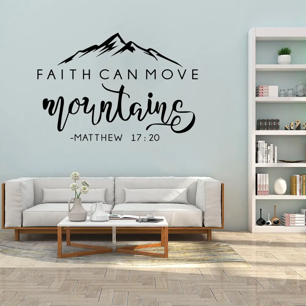 Fatih Can Move Mountains Scripture Wall Decal Sticker | Christian Gifts | Home Decor for Bedroom Bathroom Kitchen Dorm Living Room