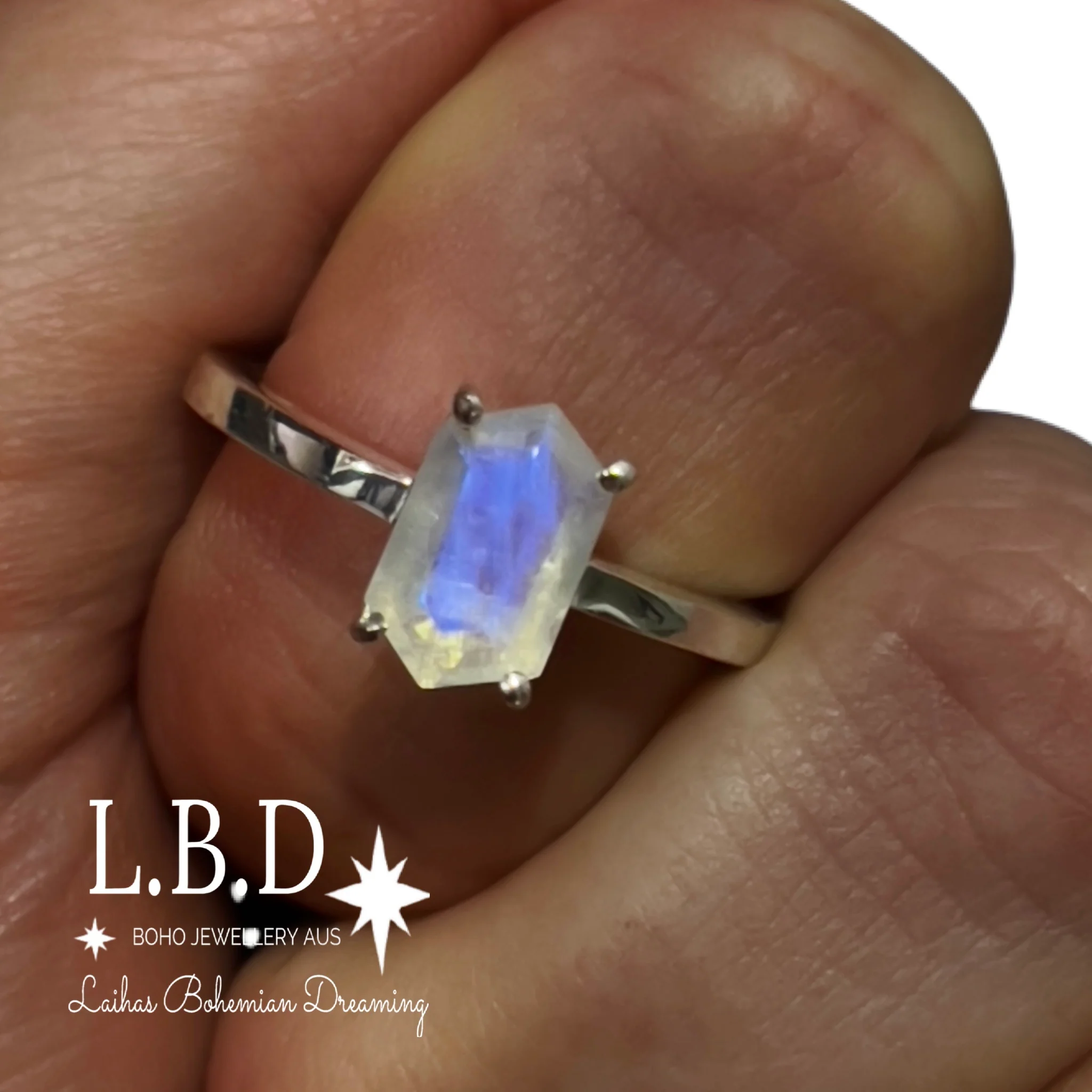 Laihas Mini Hex Crystal Moonstone Ring