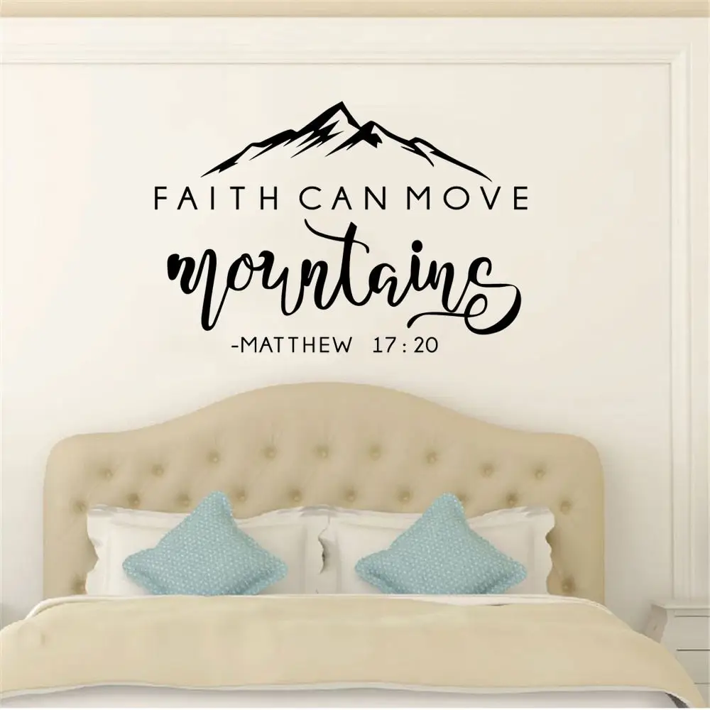 Fatih Can Move Mountains Scripture Wall Decal Sticker | Christian Gifts | Home Decor for Bedroom Bathroom Kitchen Dorm Living Room