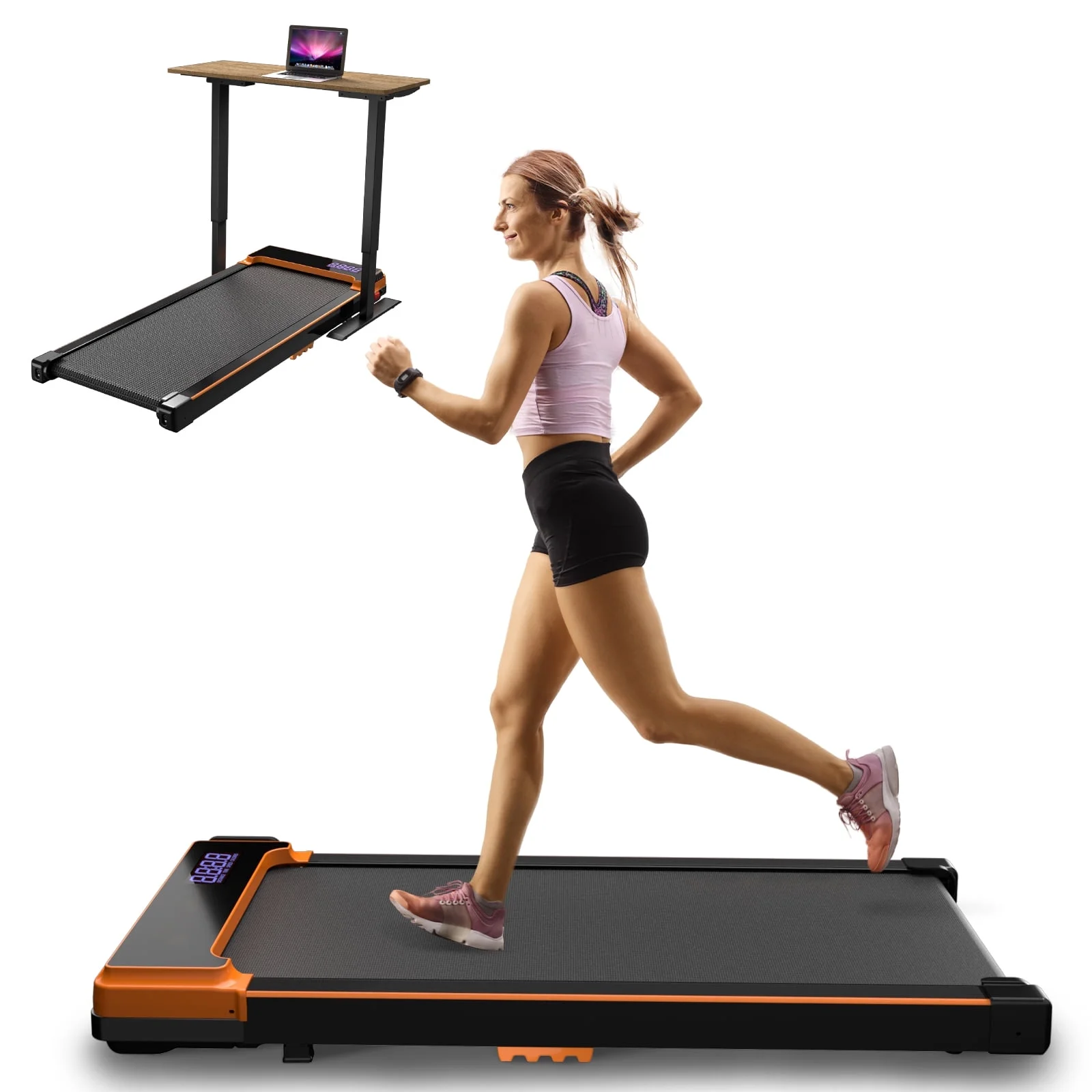 2025 CoolHut loopband onder het bureau, opvouwbare 2-in-1 loopband, draagbaar voor wandelen, joggen en gebruik op kantoor thuis, stille 2,5 PK motor, LED-display en afstandsbediening, zwart