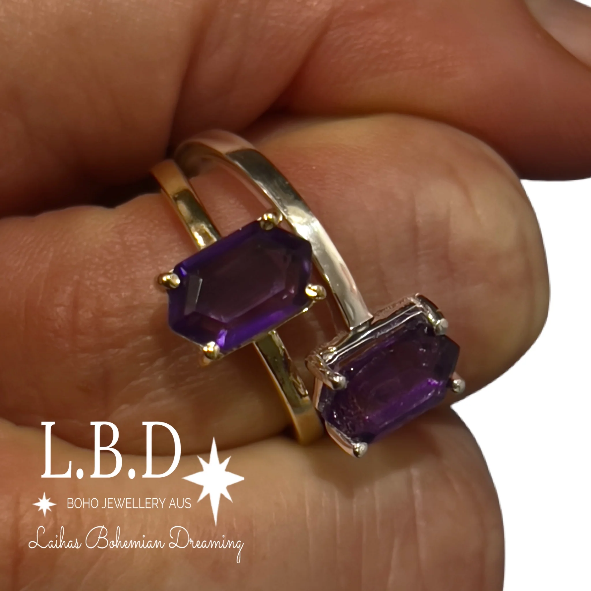 Laihas Mini Hex Crystal Amethyst Ring