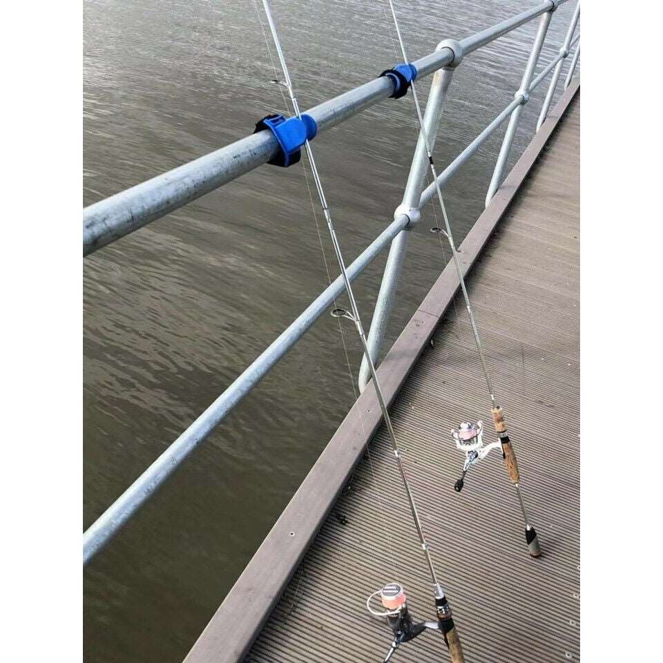 2 x Pier Rail Railing Boat Rod Rest Holder Blue/ Red Fishing Tackle