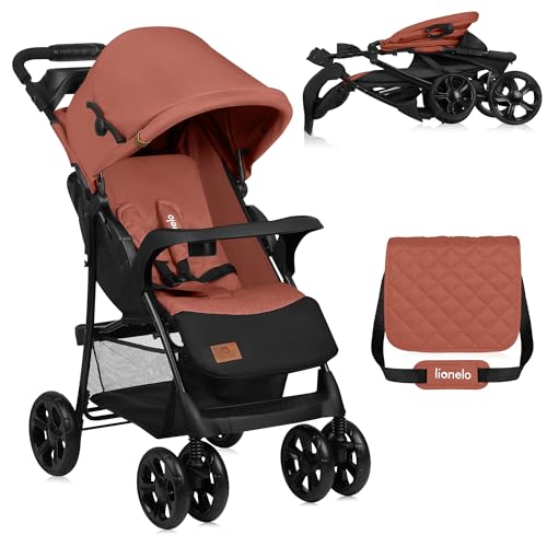Lionelo Emma Plus Passeggino Leggero e Pieghevole da 6 Mesi a 15kg Schienale regolabile alla posizione sdraiata, Cinture a 5 punti Ammortizzatori, Cappotina XXL Vassoio portabibite Borsa (CORAL ROSA) : Prima infanzia