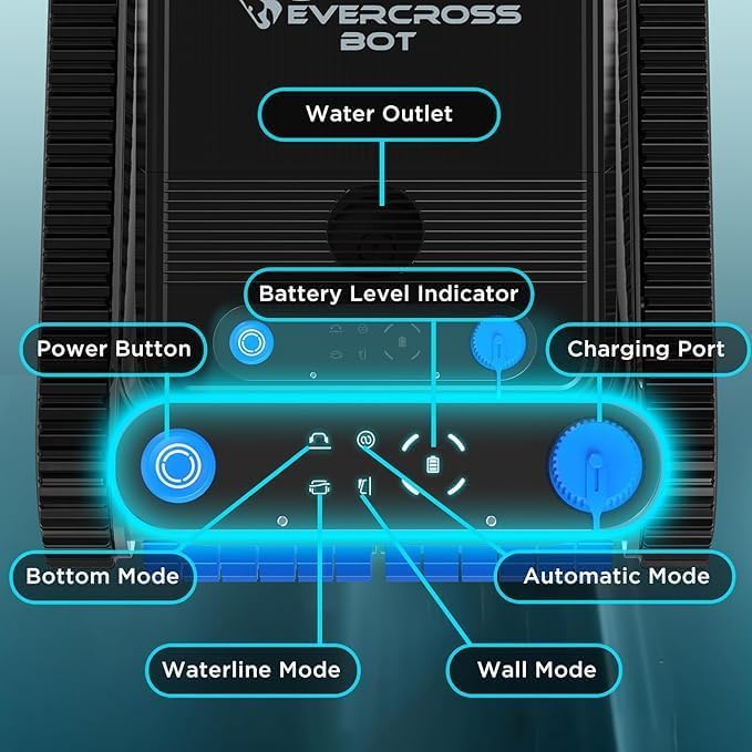 EVERCROSS BOT U8 Robot Piscine Fond et Parois, Robot Piscine sans Fil avec Nettoyage de la Ligne d'eau, 120 Min Autonomie, Navigation Intelligente, Stationnement Automatique, Piscines 200㎡