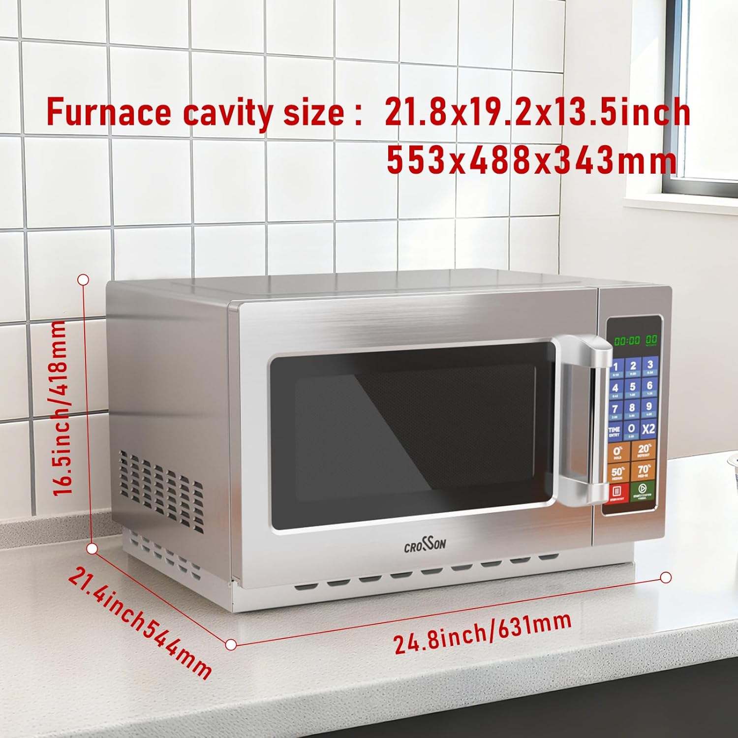 CROSSON Commercial Countertop 34L Microwave Oven W/ 10 Programmable Memory Menu,5 Power Level,3 Stage Cooking and Touch Screen Control-1000W,1.2 Cu.Ft