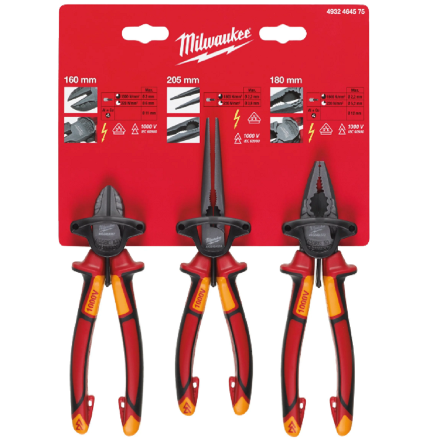 Milwaukee VDE 3 Piece Plier Set - Zestaw szczypiec izolowanych VDE - 3 szt