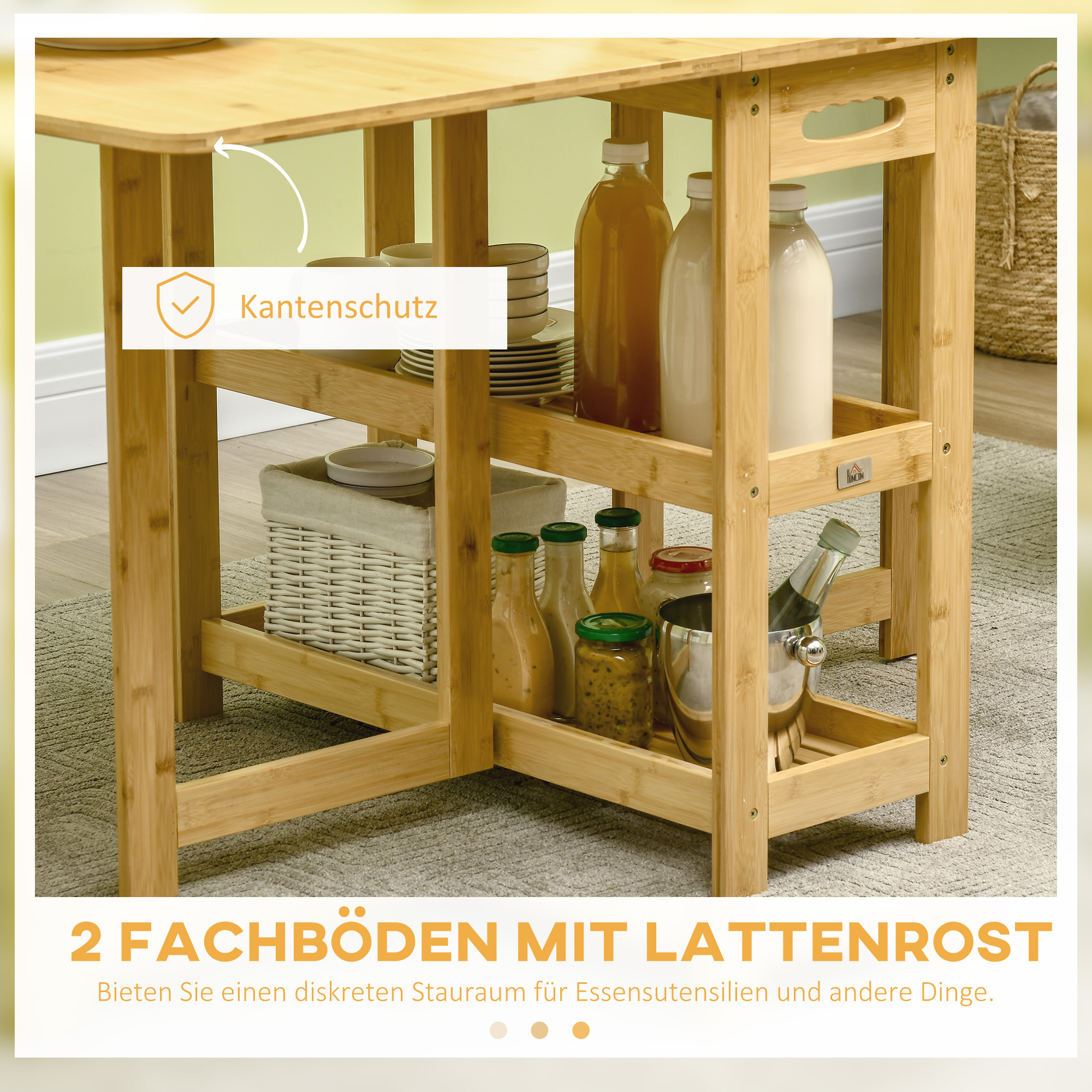 HOMCOM eettafel klaptafel met opbergvakken eetkamertafel keukentafel naturel hout