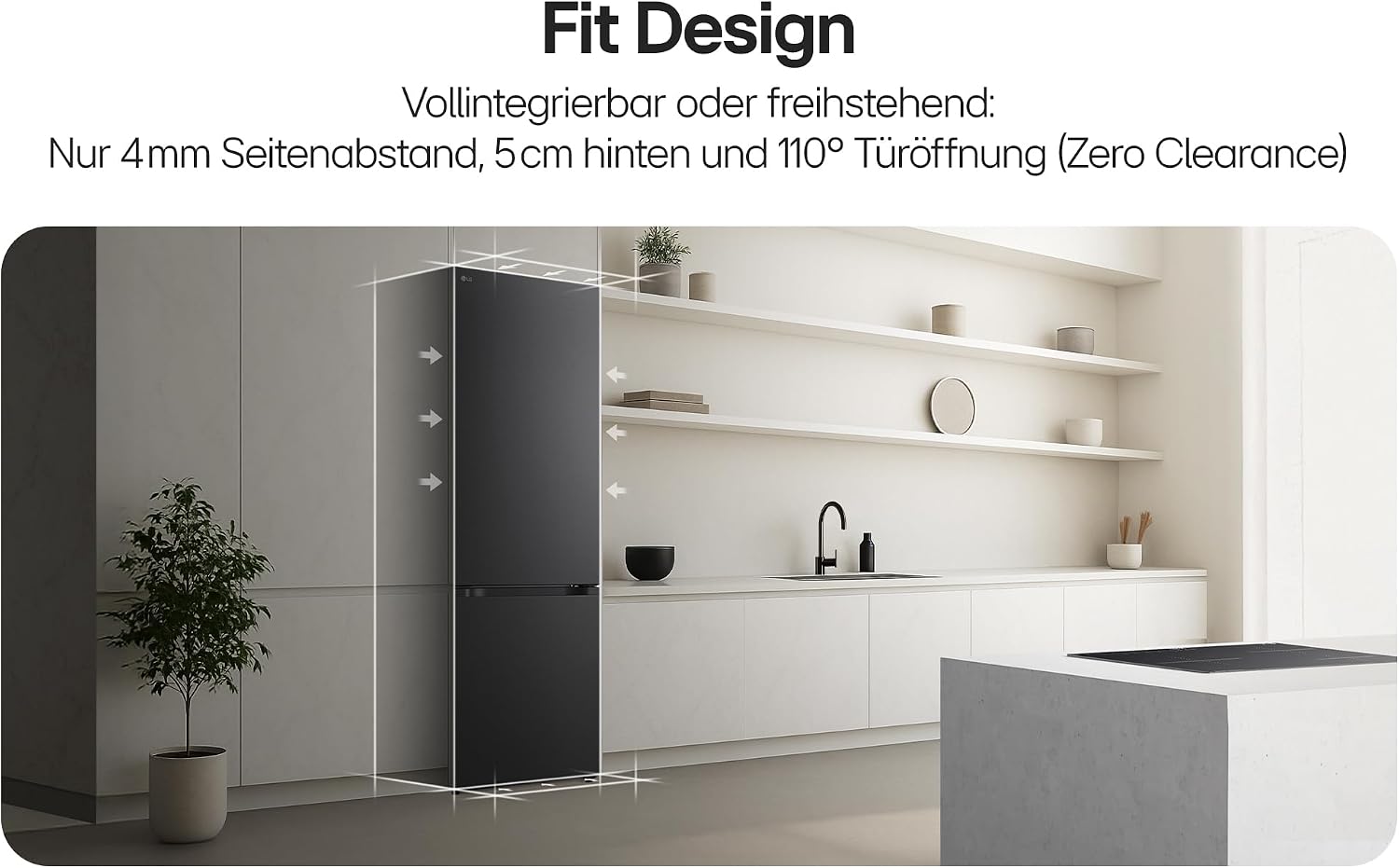 LG GBBS322CEV Fit&Max Kühl-/Gefrierkombination (375 L, Energieklasse C) vollintegrierbar oder freistehend mit FRESHConverter+, DoorCooling+ und Total No Frost, Schwarz