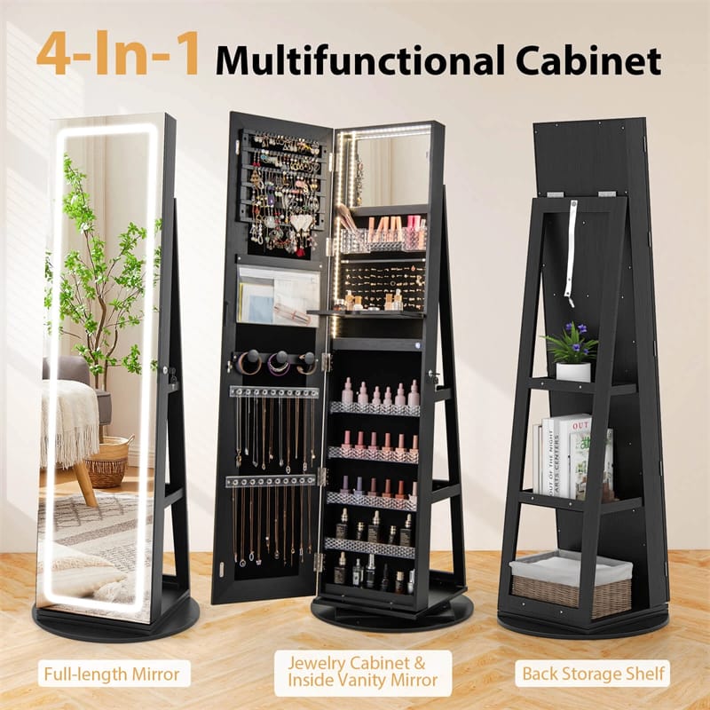 Eletriclife 360�� Swivel Jewelry Cabinet Armoire with Full Length Mirror, Lockable Standing Jewelry Storage Organizer