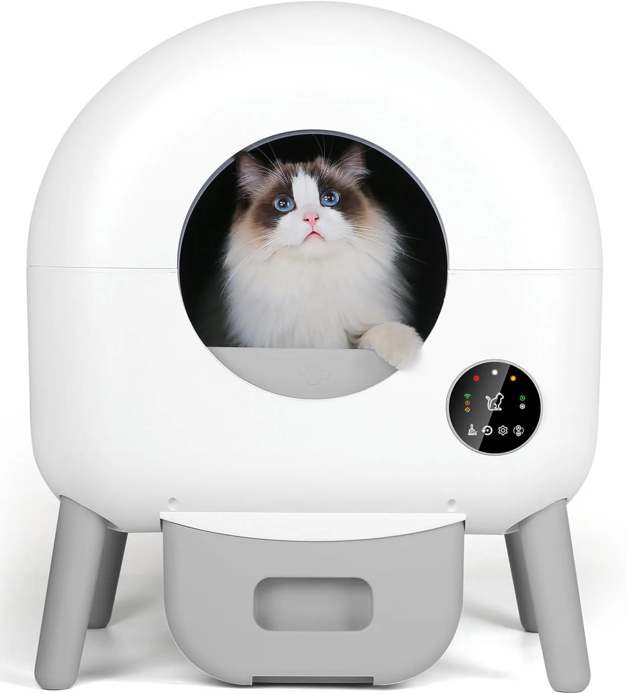 2025 Caja de Arena Autolimpiante - 110L Caja Automática para Gatos, Compatible con Todo Tipo de Arena, con 1 Rollo de Bolsas de Basura y Alfombrilla, Control por App, Color Gris Grande