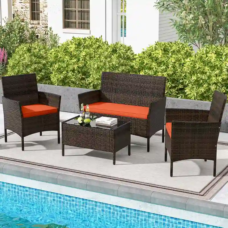 Costway 4 PCS Patio Furniture Set with Washable Cushions and Tempered - See Details