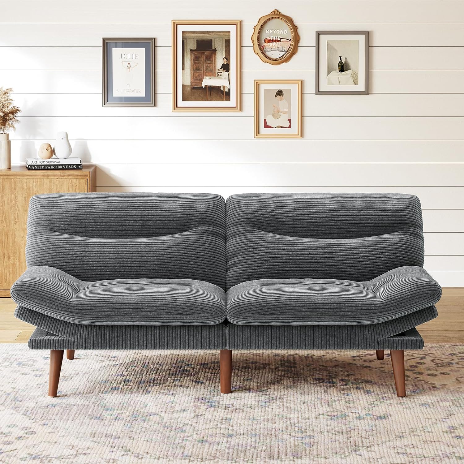 Futon Sofa Bed Futon Sofa with Adjustable Back and Armrests Converts to Small Sleeper Sofa Bed
