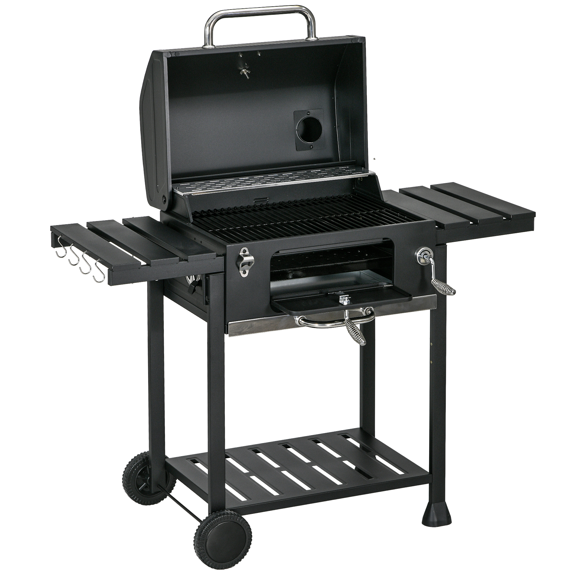 Outsunny Kolenbarbecue BBQ-grill Smoker, inclusief thermometer, flesopener, 120 x 64 x 114 cm, Zwart