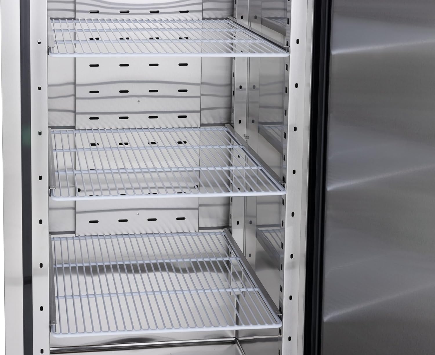 METRO Professional Kühlschrank GRE2700, Edelstahl, 73 x 80.5 x 206.5 cm, 455 L, Umluftkühlung, 220 W, mit Schloss, 4 verstellbare Einlegeböden, silber