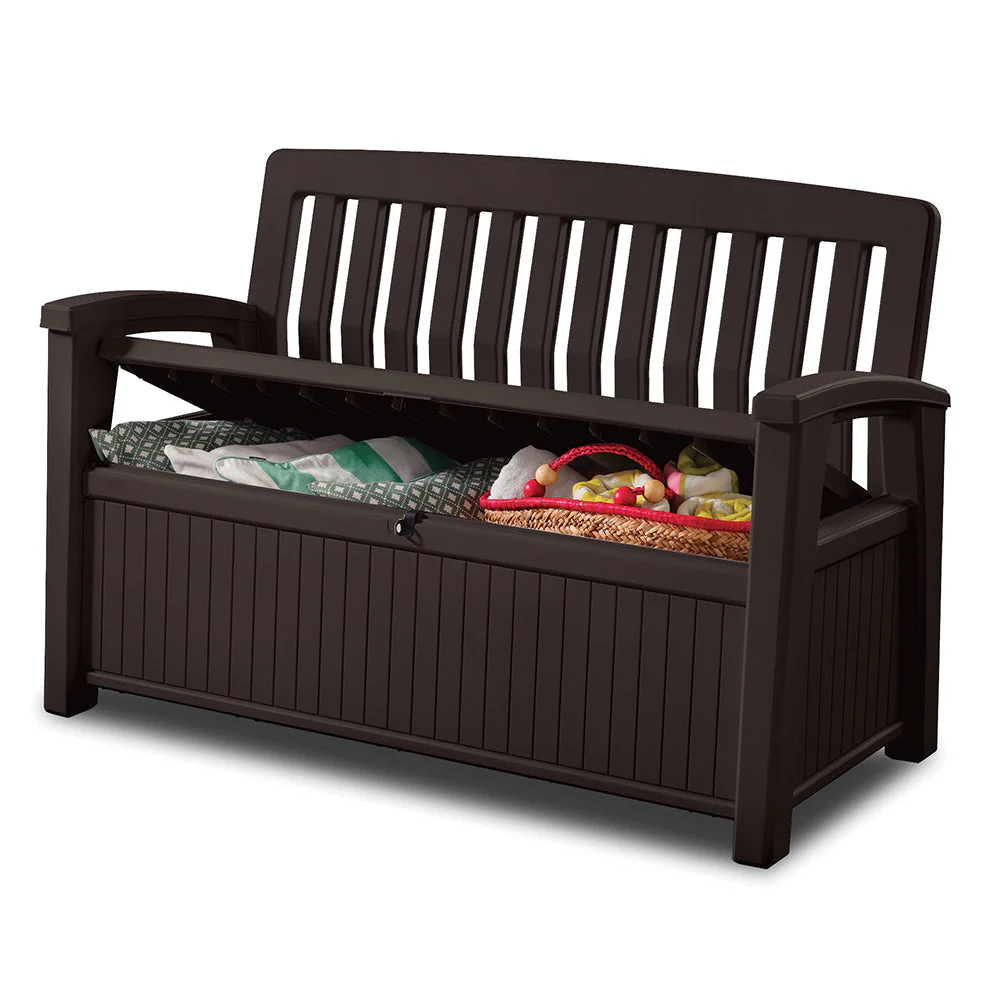 Banco de Patio con Almacenamiento, Cofre Asiento en Color Marrón Espresso, Capacidad de 227 Litros