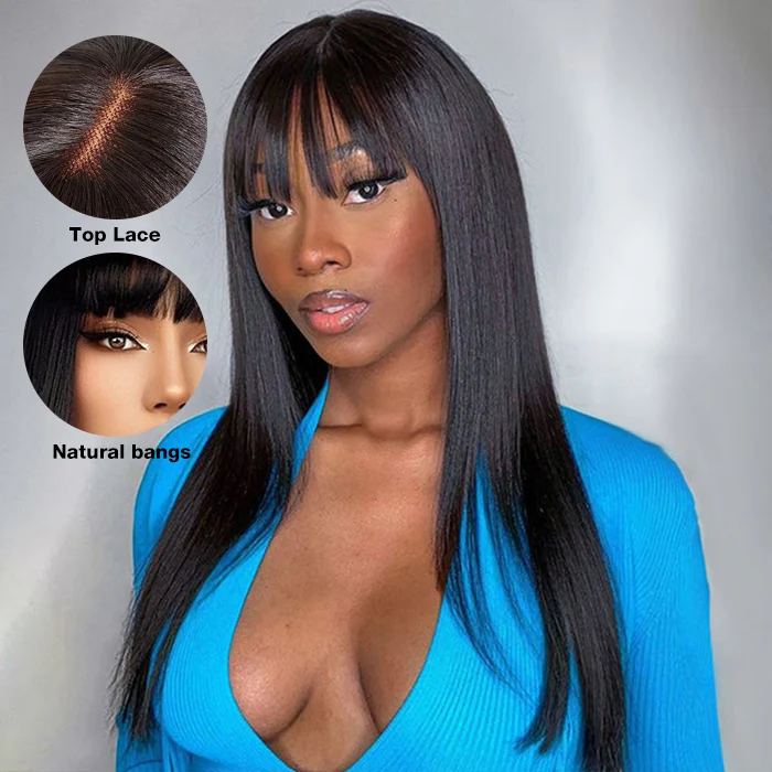 Straight 2x4 HD Lace Glueless Human Hair Wigs With Bangs For Black Women| Beginner Friendly