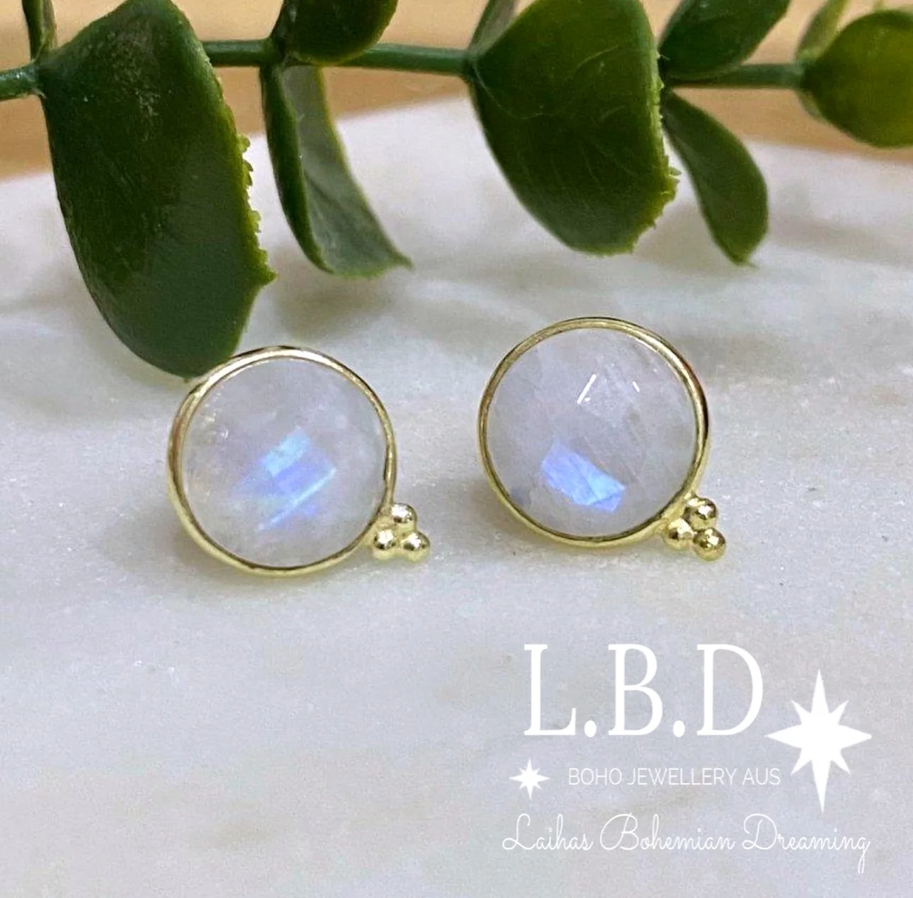Laihas Free Spirit Gold Moonstone Stud Earrings