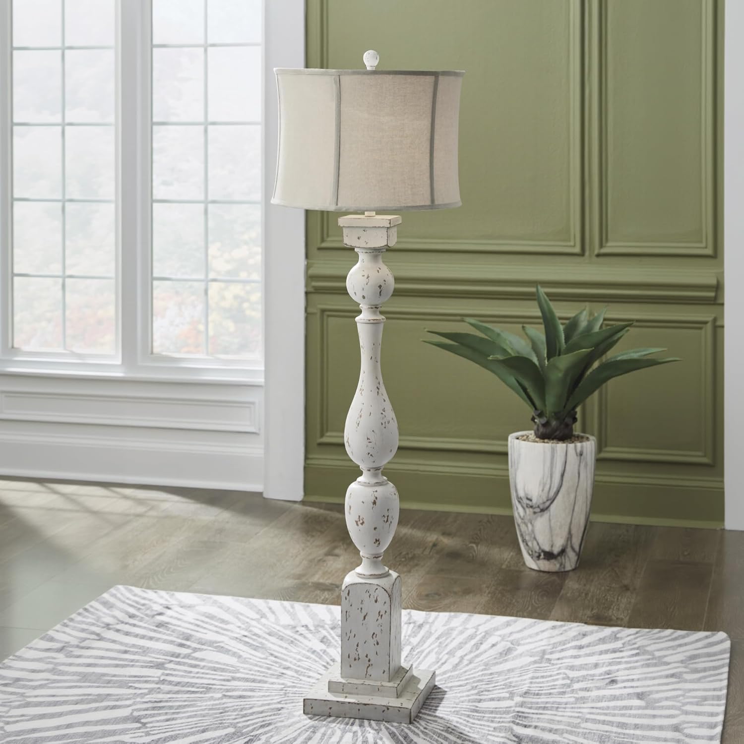 Signature Design by Ashley Madsbrook Vintage Polyresin Floor Lamp with 3-Way Switch, White & Light Brown
