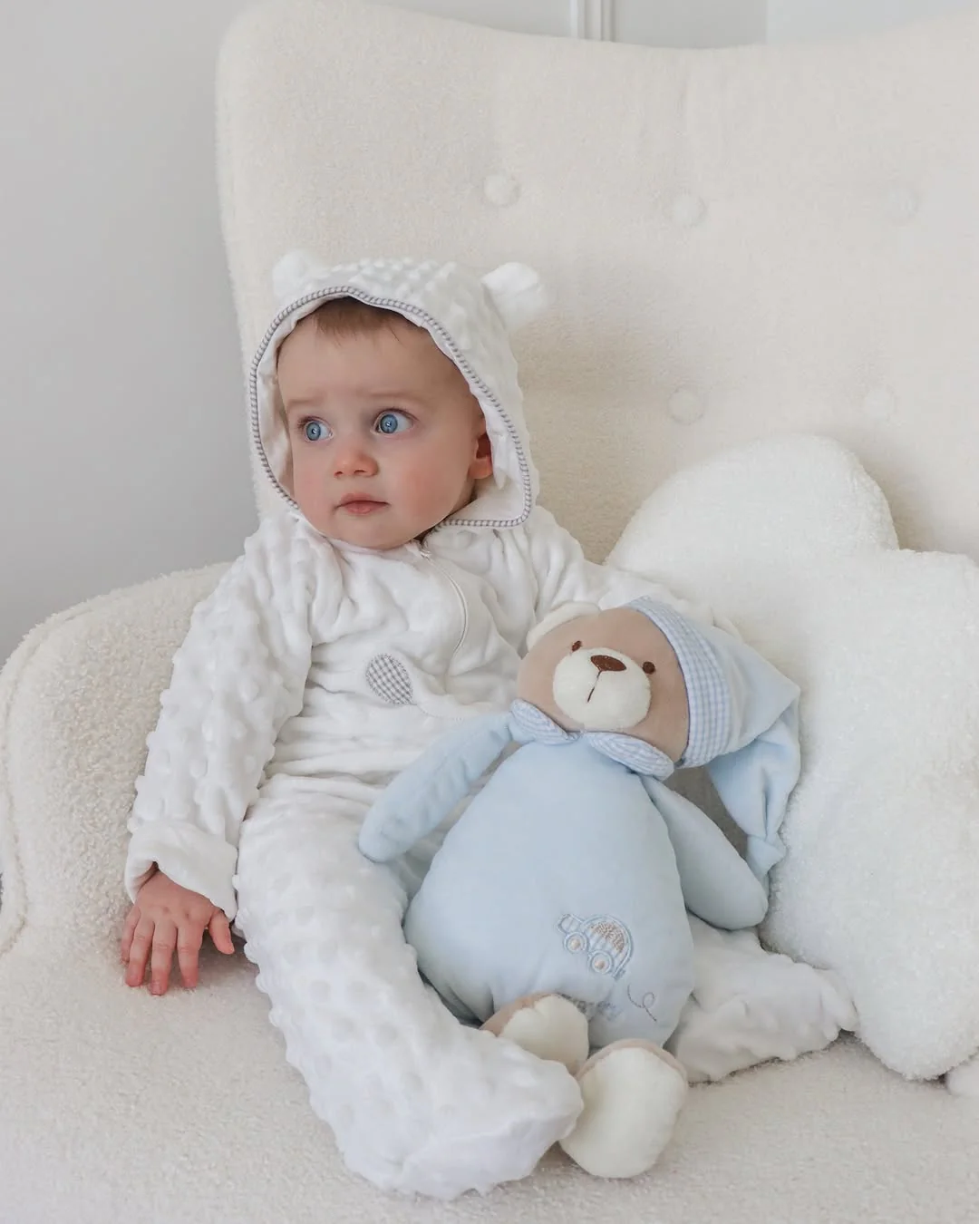 Hooded Jumpsuit | White & Grey