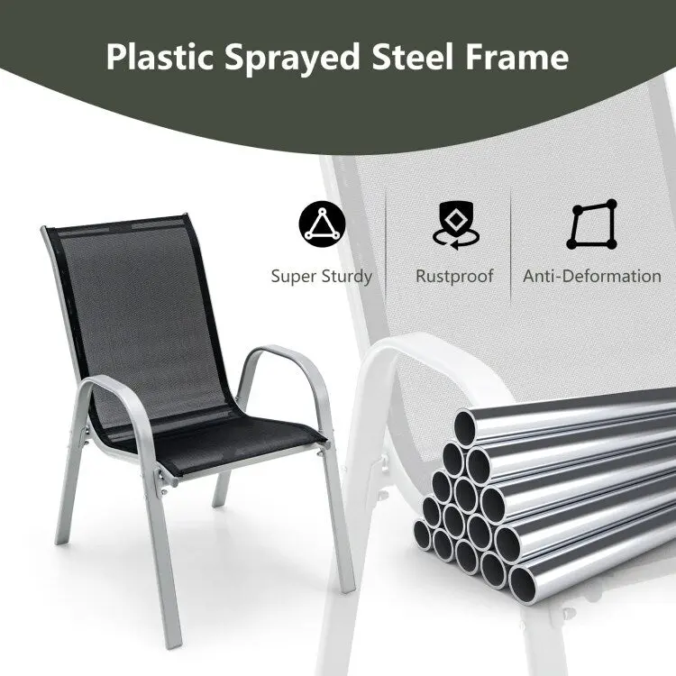 4 Pieces Stackable Patio Dining Chairs Set with Armrest - 29 x 21.5 x 35.5 (L x W x H)