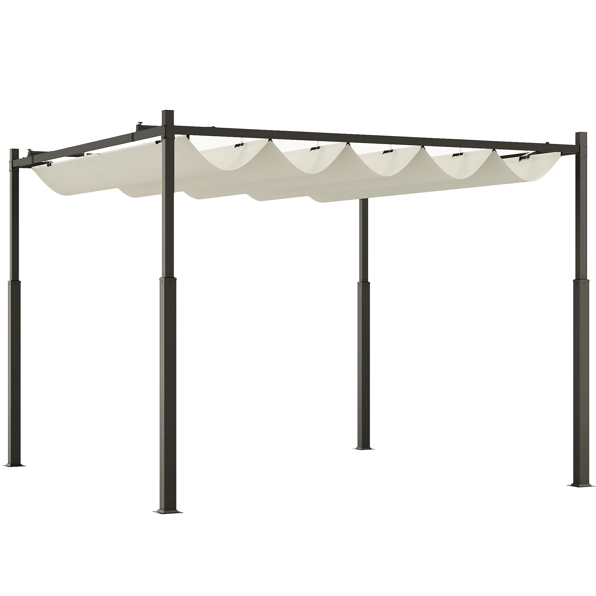 Outsunny Tuin Pergola, 3 x 3 m, Uitschuifbaar Dak en Magneetpad, Buiten Luifel, Tuinpaviljoen, UPF30+, Metaal, Crèmewit