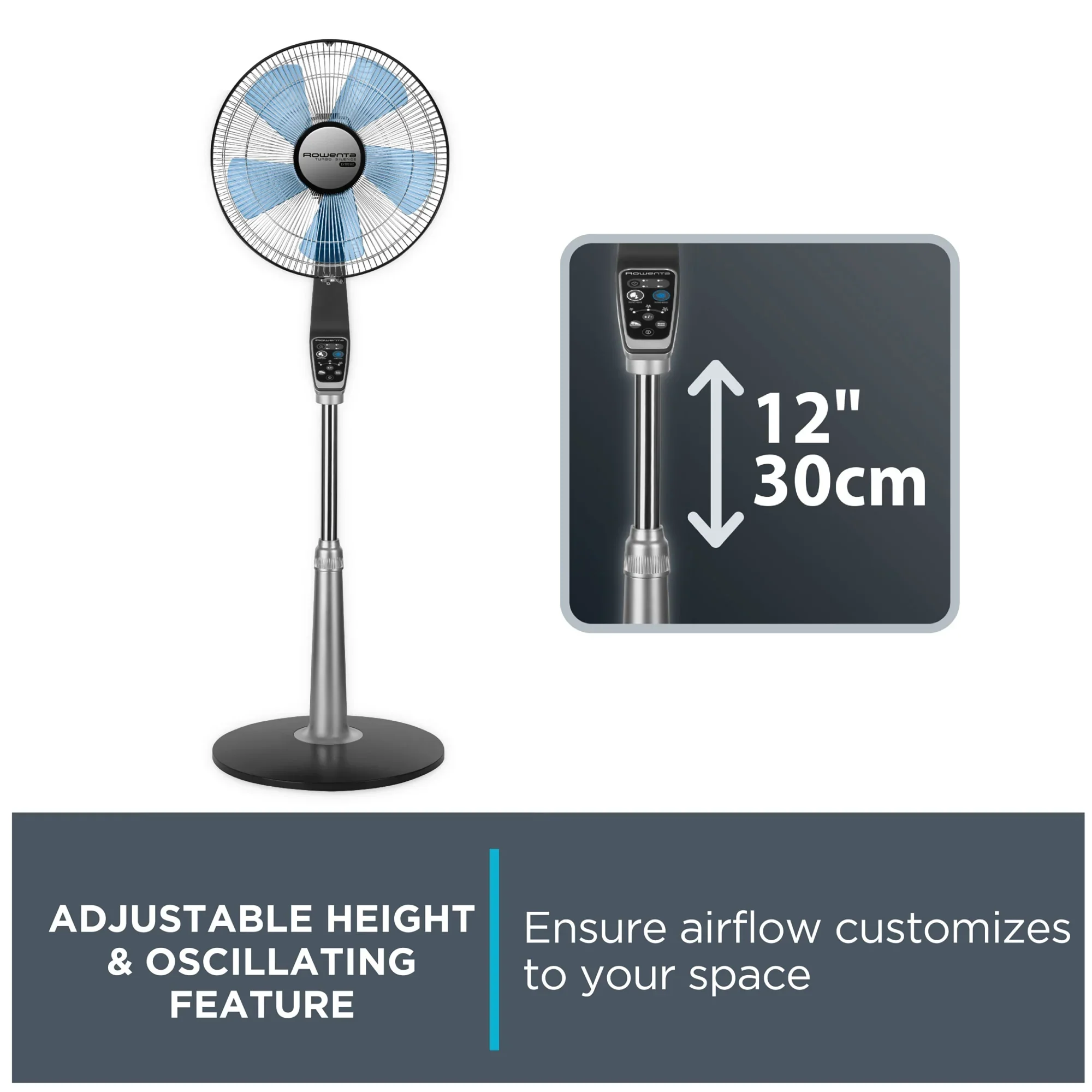 Turbo Silence Standing Floor Fan with Remote, 53 Inch, Portable, 5 Speeds, VU5670