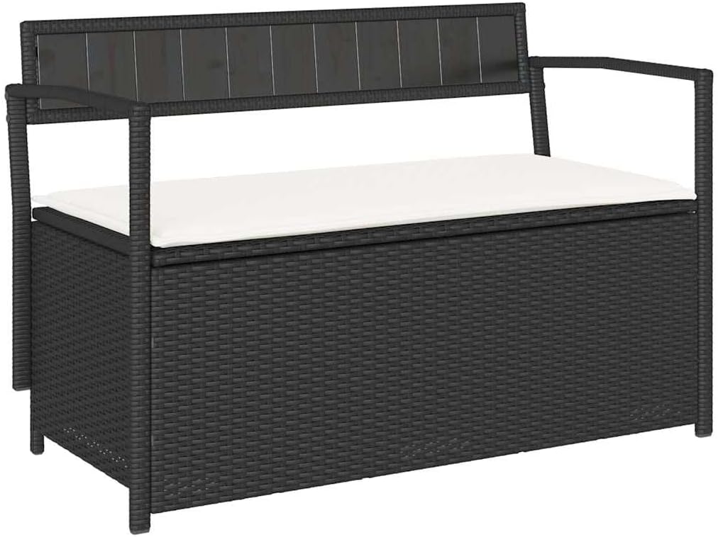vidaXL Gartenbank mit Stauraum und Kissen Schwarz Poly Rattan, Gartenbank, Parkbank, Outdoor-Bank, Sitzbank, Terrassenbank, Außenbank, Gartenmöbel