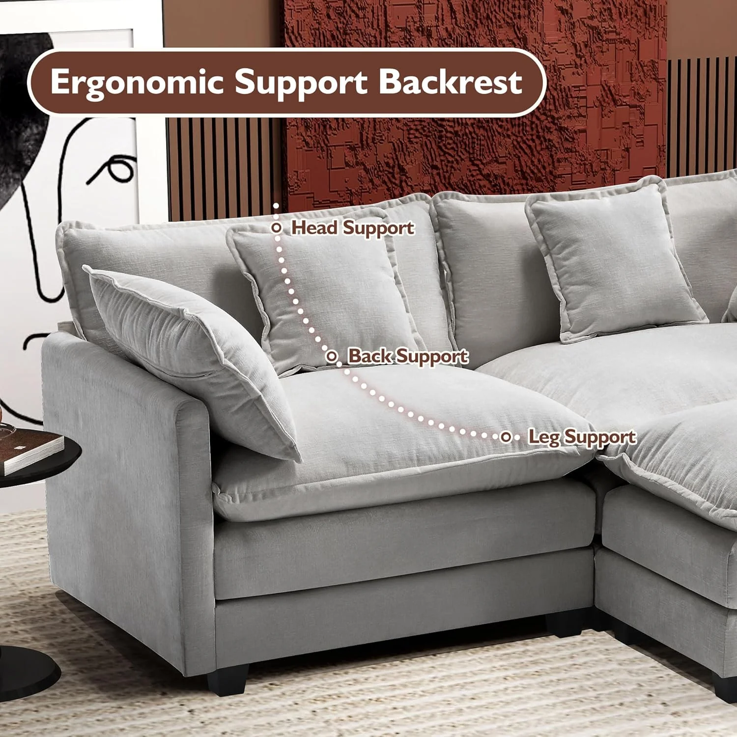 111.4 Inch L-Shaped Modern Sofa Modular Cloud Sofa Ottoman 4-Seater Chenille Deep Seat Sofa