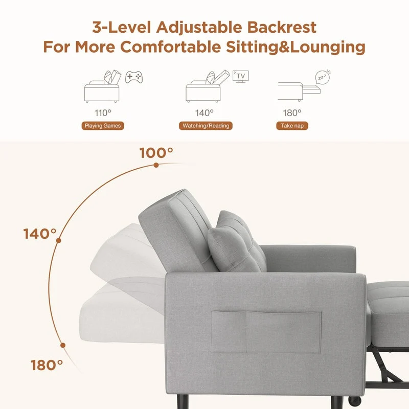 3-in-1 Adjustable Sleeper Sofa Bed, Pull Out Chair Sofa, Convertible Folding Bed for Living Room