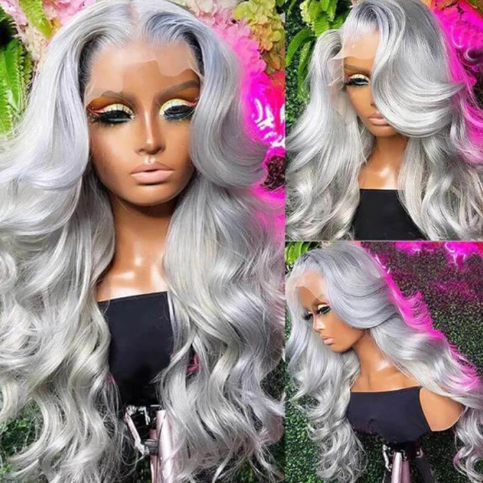 Grey Color Body Wave 13x4 HD Lace Front Wigs Colored Human Hair Wigs With Baby Hair