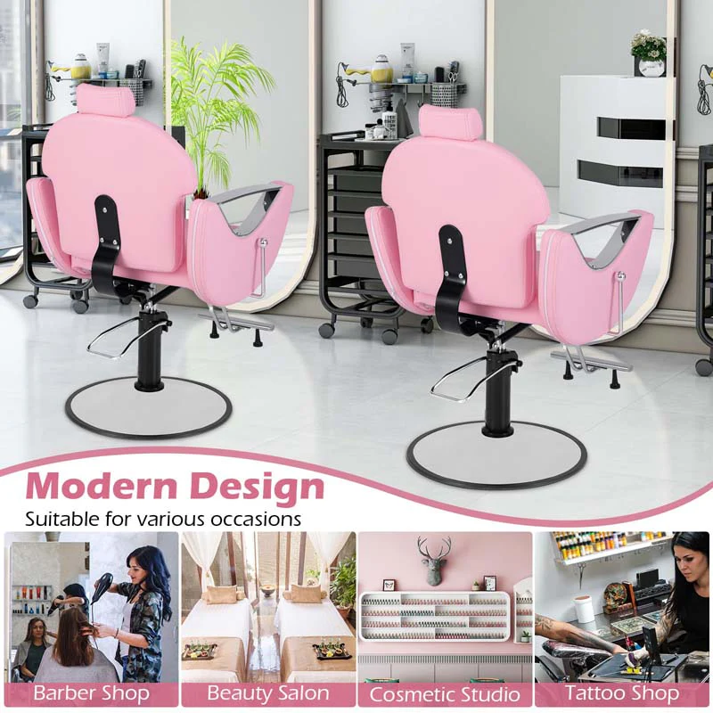 Reclining Barber Chair, 360° Swivel Salon Chair with Heavy Duty Hydraulic Pump, Adjustable Height & Headrest for Hair Styling, Makeup, Tattoo