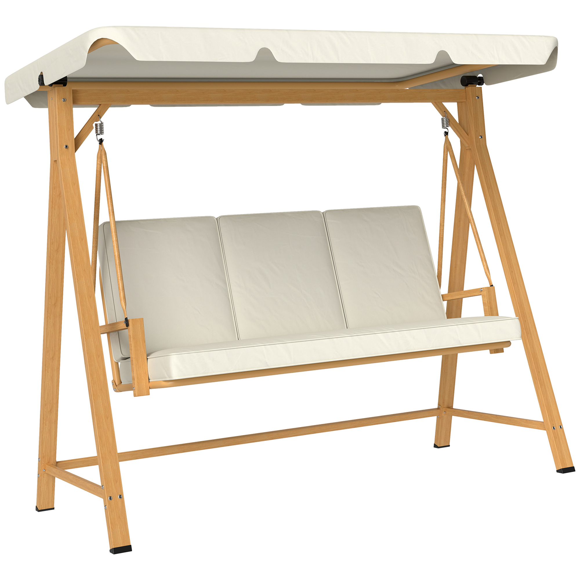 Outsunny Tuinschommel met Verstelbaar Zonnedak en Gewatteerde Zitting, 3-zits tot 330kg, 198 x 120 x 170cm, Beige