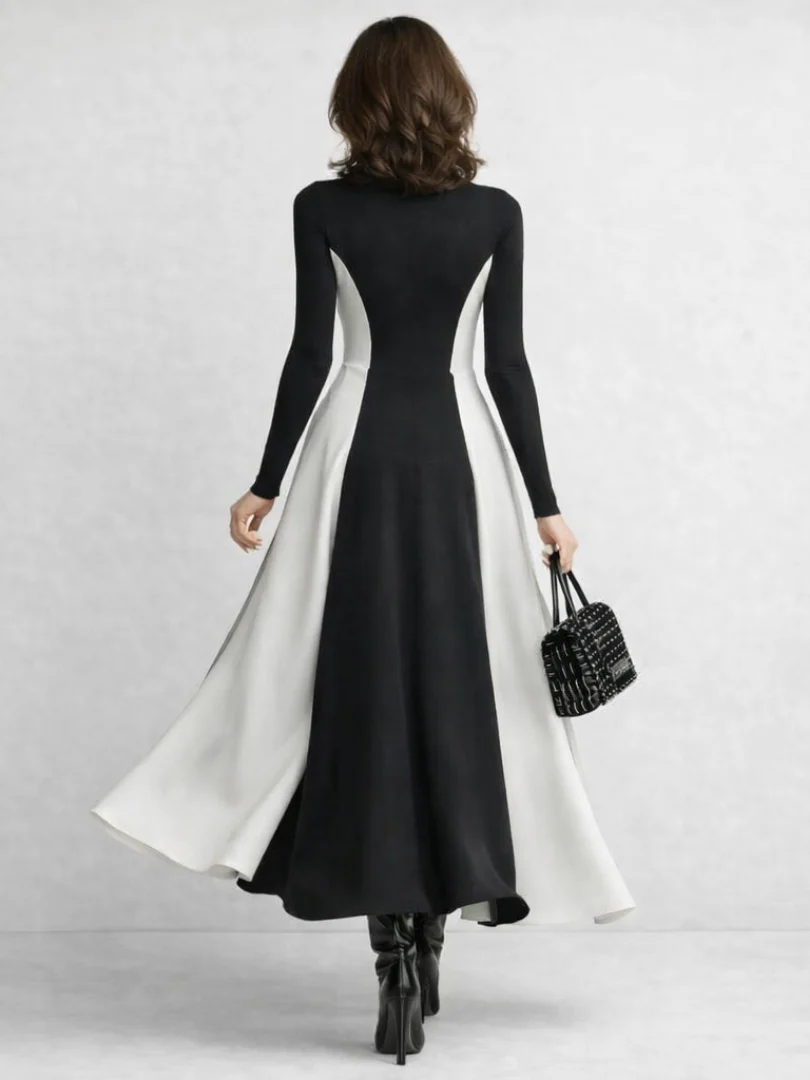 Women��s Black Maxi Dress Sculpted Turtleneck Design