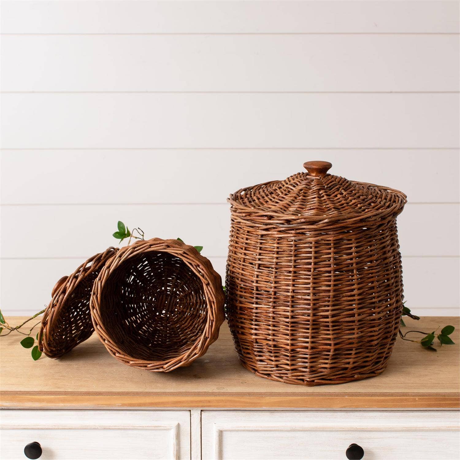 Wicker Storage Baskets With Lids Set