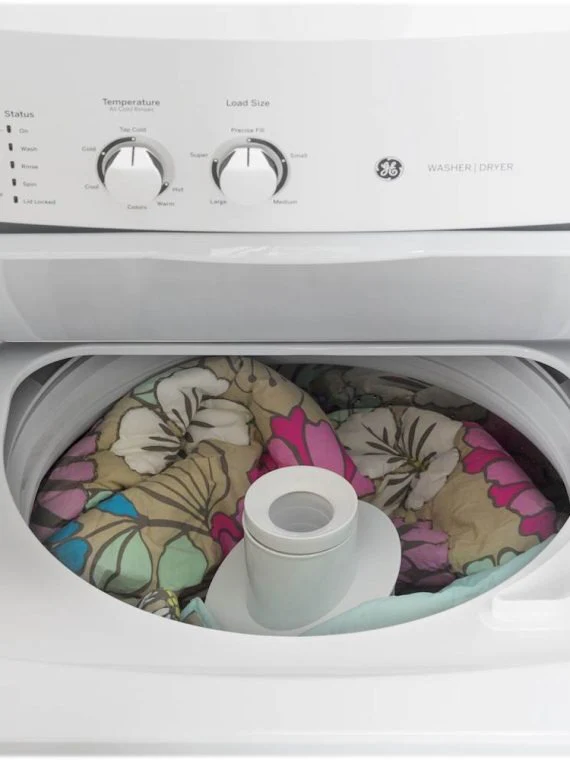 Laundry Center 2025 with 3.8 cubic foot (approx. 108 liters) top-loading washing machine and 5.9 cubic foot (approx. 167 liters) electric dryer – White