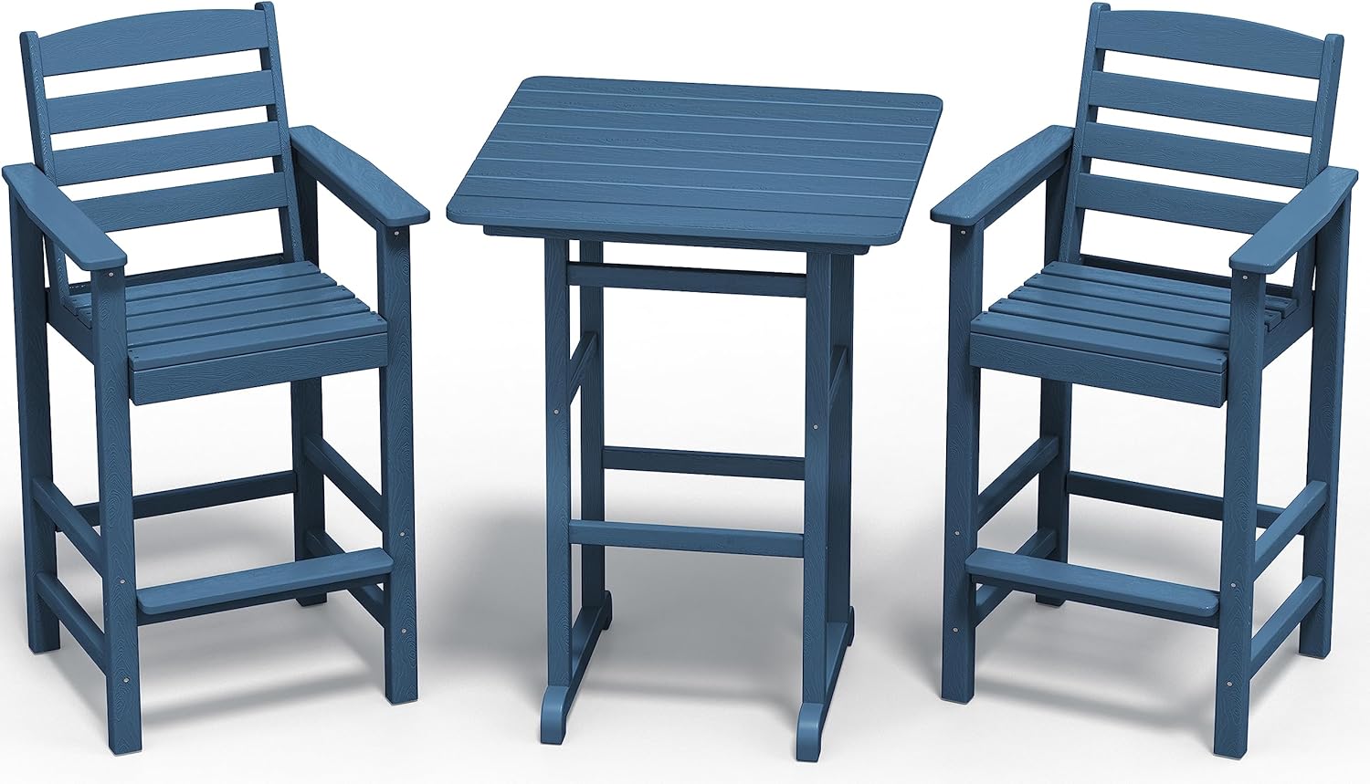 SERWALL Balcony Adirondack Chairs and Table 3 Pieces Set  Adirondack Bar Height Chairs Set of 2 and Bar Table  Outdoor Bar Stools Set for Bistro  Poolside  Backyard  Blue