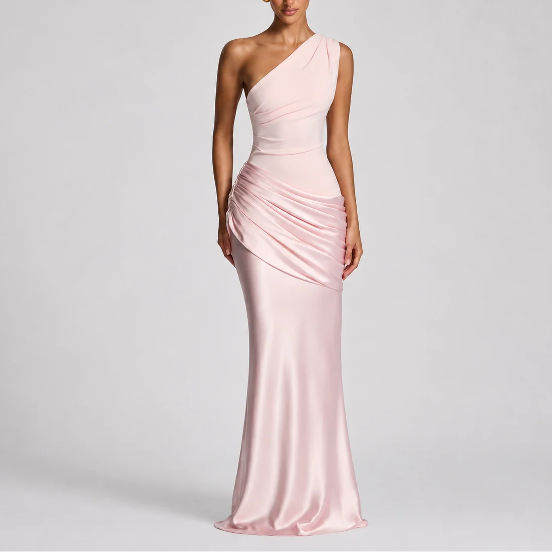 Women��s One Shoulder Maxi Dress Elegant Draped Silhouette